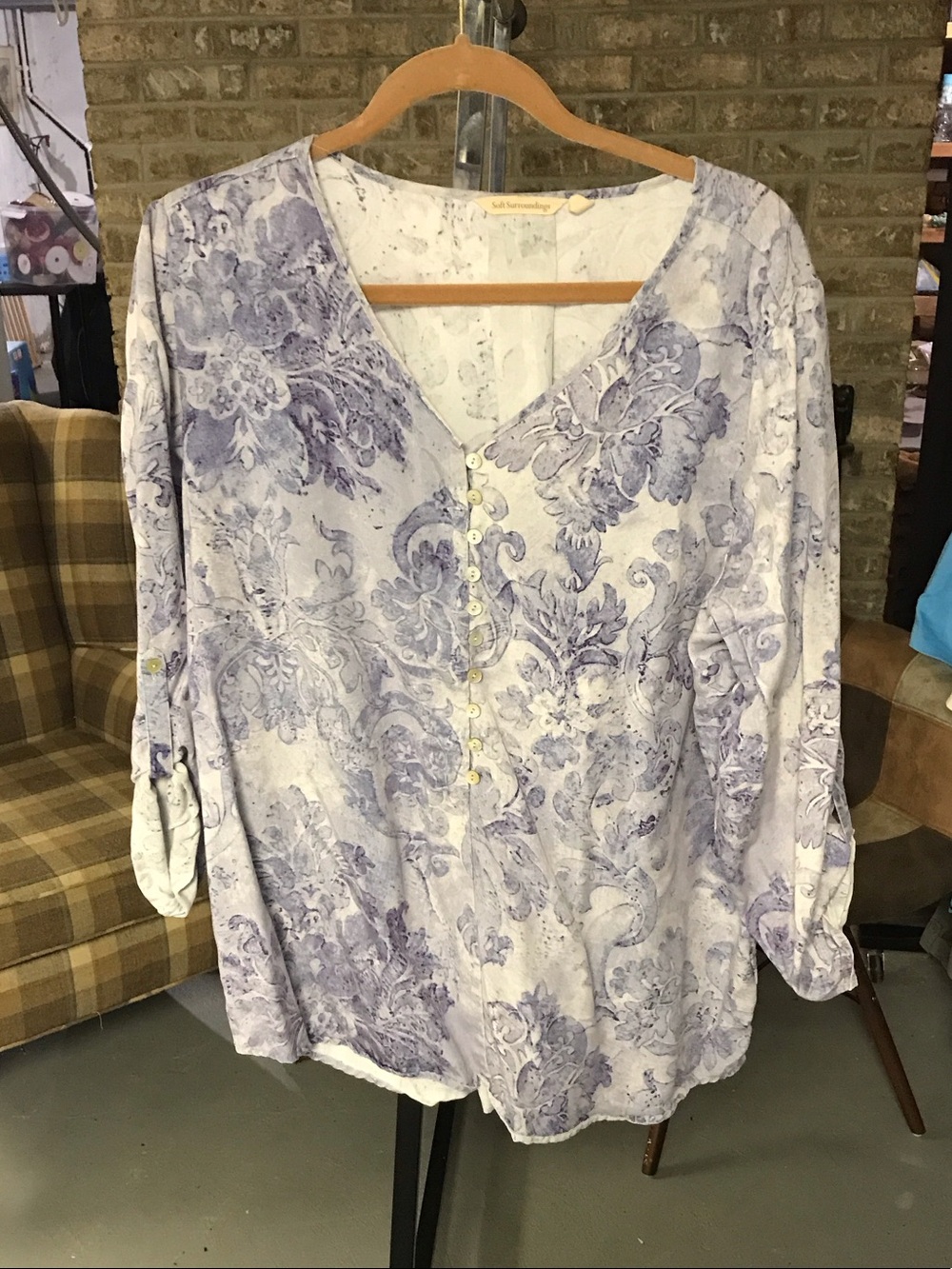 Soft Surroundings Lavender Floral Button-Front Blouse